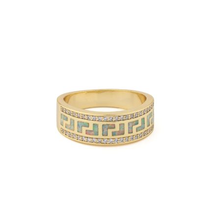 Greek Key Band Ring with Zircon - Sterling Silver