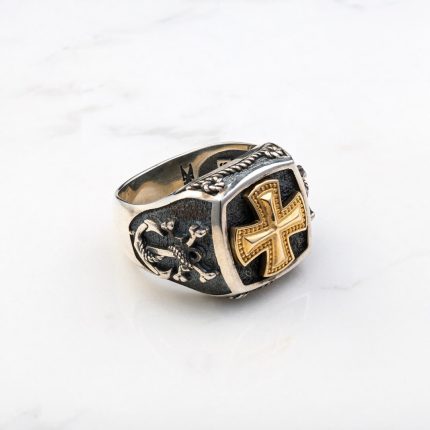 Cross Ring - 14k Solid Gold & Sterling Silver
