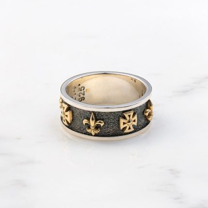 Fler Des Lis Cross Ring - 14k Solid Gold & Sterling Silver