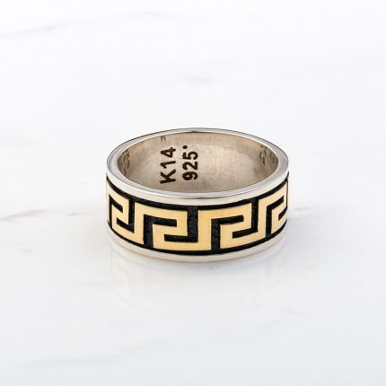 Greek Key Ring - 14k Solid Gold & Sterling Silver