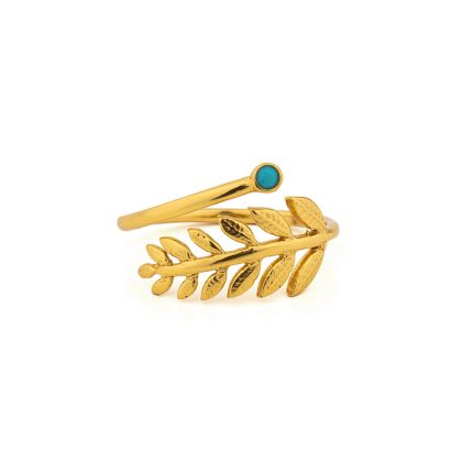 Sterling Silver Gold Plated Adjustable Ring with Fern