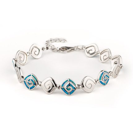 Greek Key Meander Blue Opal Bracelet – 925 Sterling Silver
