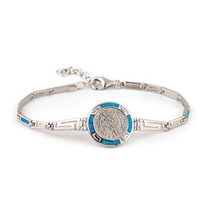 Phaistos Disc Link Bracelet with Meander - 925 Sterling Silver with Blue Opal