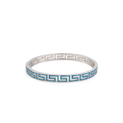 Greca Bangle Bracelet with Blue Opal stone - 925 Sterling Silver