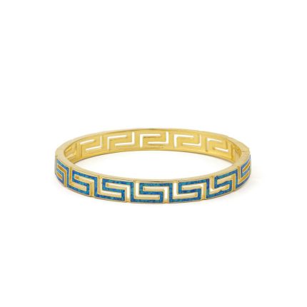 Greca Bangle Silver Bracelet with Blue Opal