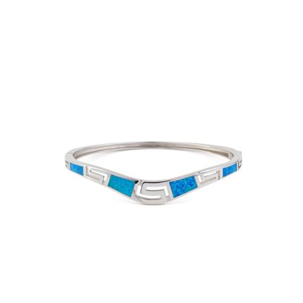 Meander Opal Bangle Bracelet - 925 Sterling Silver