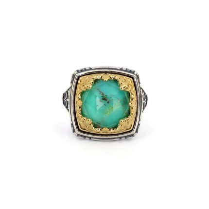 Byzantine Ring with Green Copper - 925 Sterling Silver Gold Plated