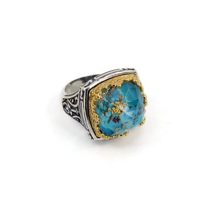 Byzantine Turquoise Doublet Ring - 925 Sterling Silver Gold Plated