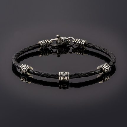 Bracelet with Meander Motif and Braided Genuine Leather