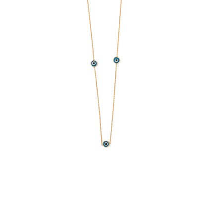 Blue Evil Eyes Necklace- 14K Gold