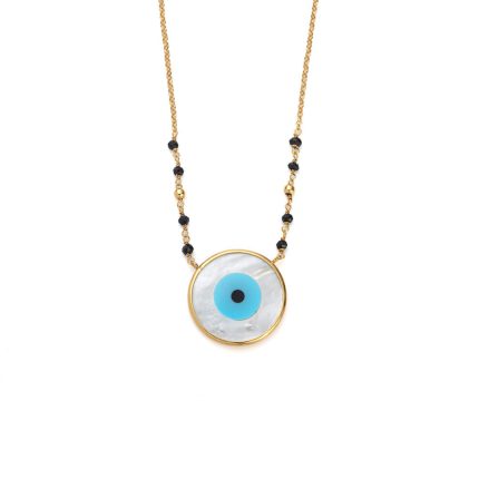 Sterling silver Chain Necklace with Beads and a Colored Eye Stone