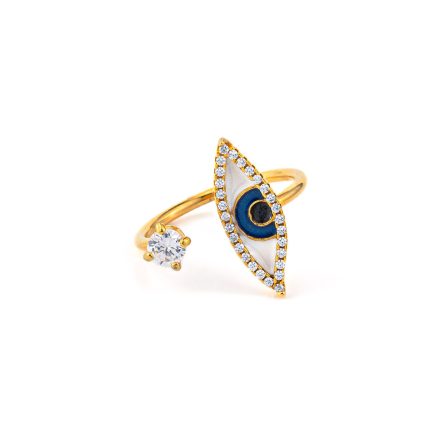 Evil Eye Ring with enamel - Sterling Silver & Gold Plated