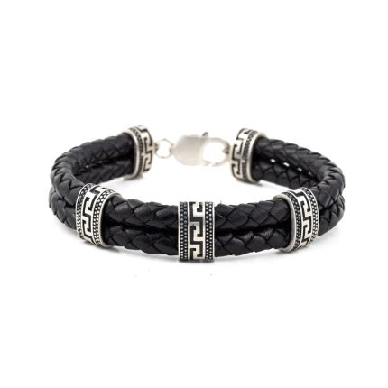 Greek key Black Leather Bracelet