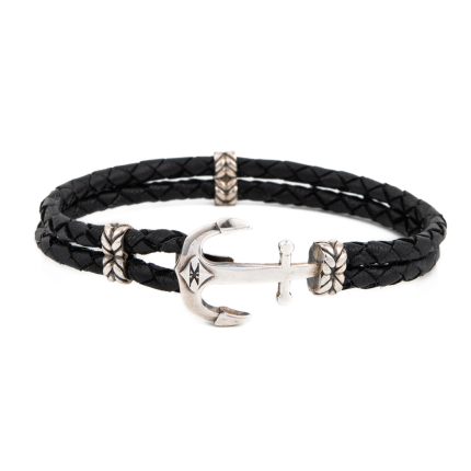 Sterling Silver Anchor Leather Bracelet