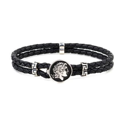 Alexander the Great Leather Bracelet - 925 Sterling Silver