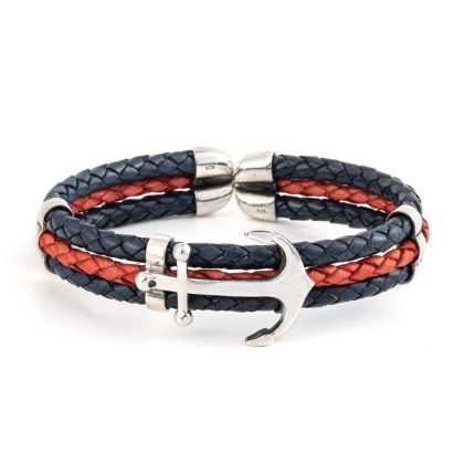 Sterling silver leather anchor bracelet