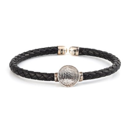 Phaistos Disc Leather Bracelet - 925 Sterling Silver