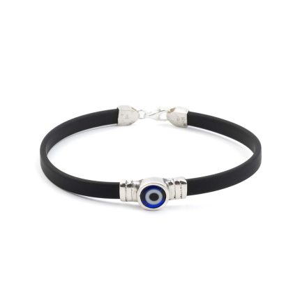 Evil Eye Rubber Bracelet - Sterling Silver