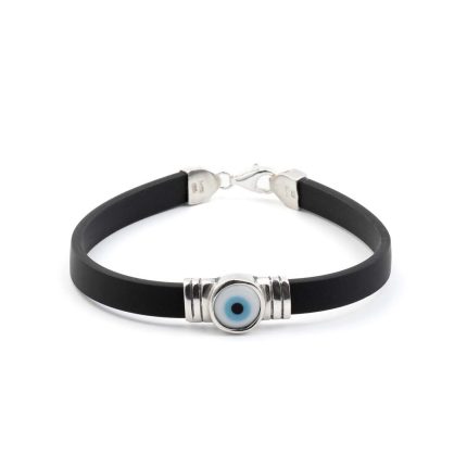 Evil Eye Rubber Bracelet - 925 Sterling Silver