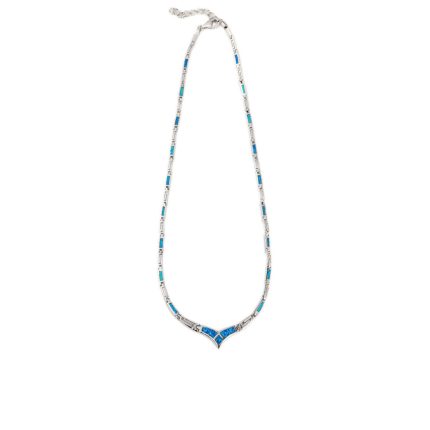 Blue opal v-shaped necklace with Meander