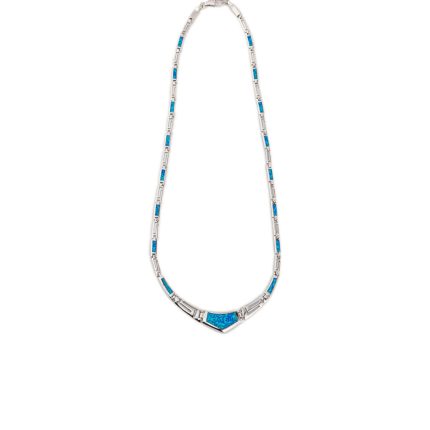 Blue Opal Greek Key Necklace - Sterling Silver