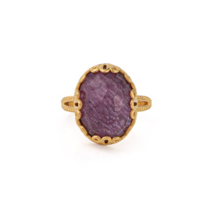 Ruby Oval Statement Ring - 925 Sterling Silver and Gold Plated