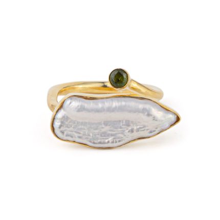 925 Sterling Silver Ring with Pearl and Peridot