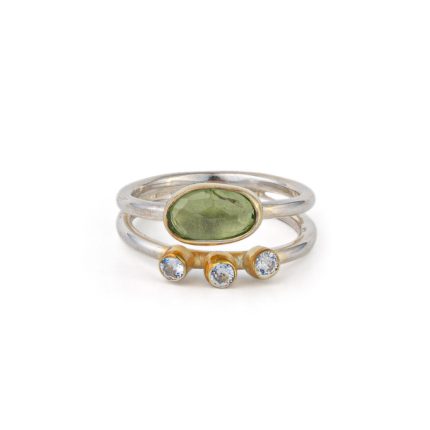 Peridot and Zircon Ring - 925 Sterling Silver and Gold Plated