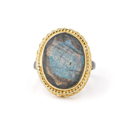 Labradorite Oval Ring- 925 Sterling Silver and Gold Plated