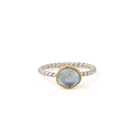 Aqua Marine Twist Stacking Ring - Sterling Silver and Gold Plated