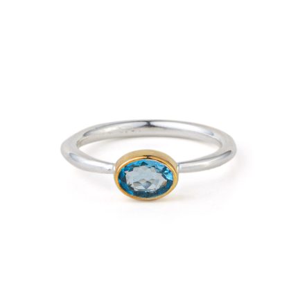 Dainty Blue Topaz Stone Ring - 925 Sterling Silver and Gold Plated