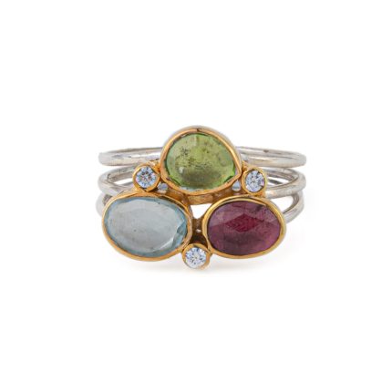 Multi Stone Ring -  Aqua Marine Garnet Peridot