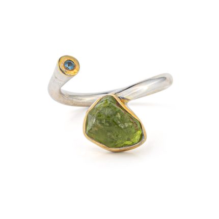 Adjustable Ring with Peridot - 925 Sterling Silver and Gold Plated