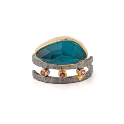 925 Sterling Silver and Gold Plated Oxidized Ring with Pariba