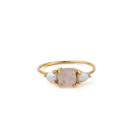 Rose Quartz and Pearl Ring - 925 Sterling Silver and Gold Plated