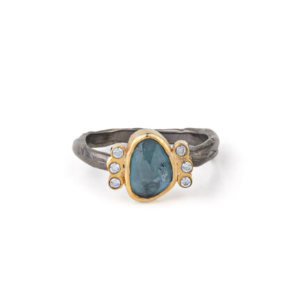 London Blue Topaz and Zircon Gemstone Ring - 925 Sterling Silver and Gold Plated
