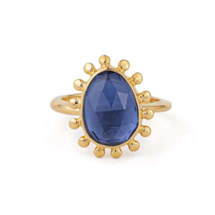 Blue Crystal Ring - 925 Sterling Silver and Gold Plated