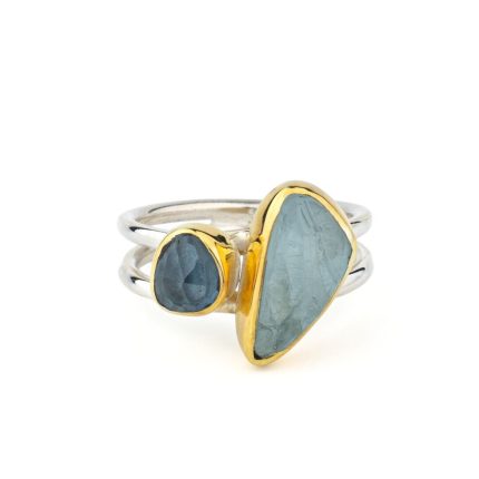Aquamarine & London Blue Topaz Ring in 925 Silver with Gold Plating