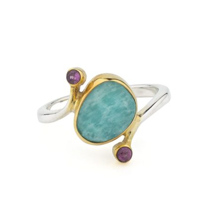 Amazonite Ring in 925 Sterling Silver and Gold Plating