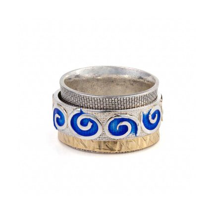 Blue Spirals Spinner Ring – 925 Sterling Silver and 14K Gold