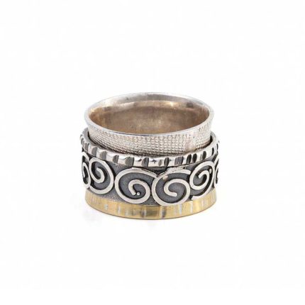 Spiral Spinner Ring – 925 Sterling Silver and 14K Gold