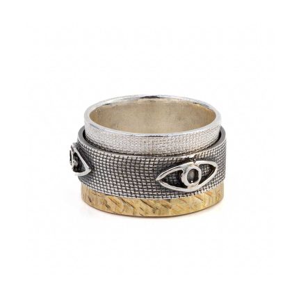 Eye Spinner Ring – 925 Sterling Silver and 14K Gold