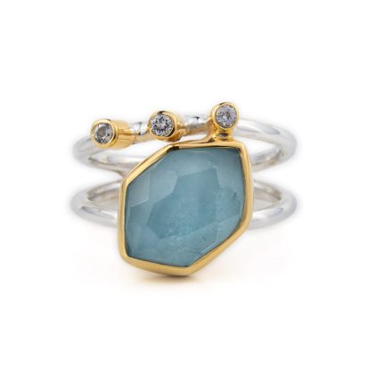 Aquamarine Ring Sterling Silver Gold Plated
