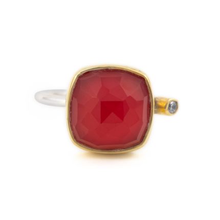 Coral Doublet Ring in Sterling Silver Gold Plated