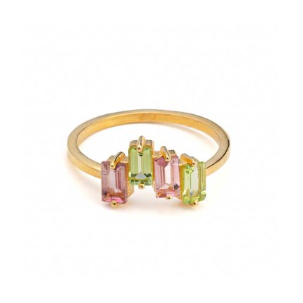 Tourmaline and Peridot Ring - 925 Sterling Silver and Gold Plated