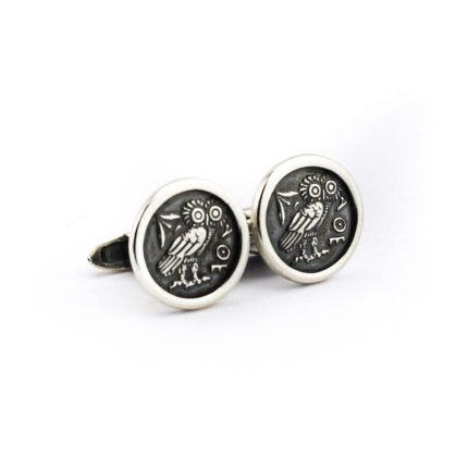 Goddess Athena Wisdom Owl Cufflinks - Sterling Silver