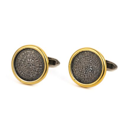 Greek Phaistos Disc Cufflinks - Sterling Silver and Gold Plated