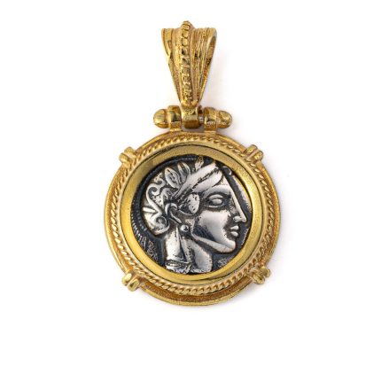 Goddess Athena and Owl Pendant - Sterling Silver Gold Plated