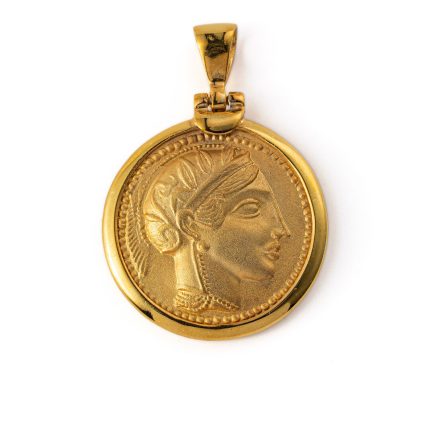 Greek Goddess Athena Coin Pendant - 925 Sterling Silver Gold Plated
