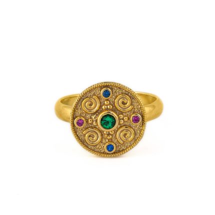 Byzantine Round Multicolor Ring – Sterling Silver and Gold Plated